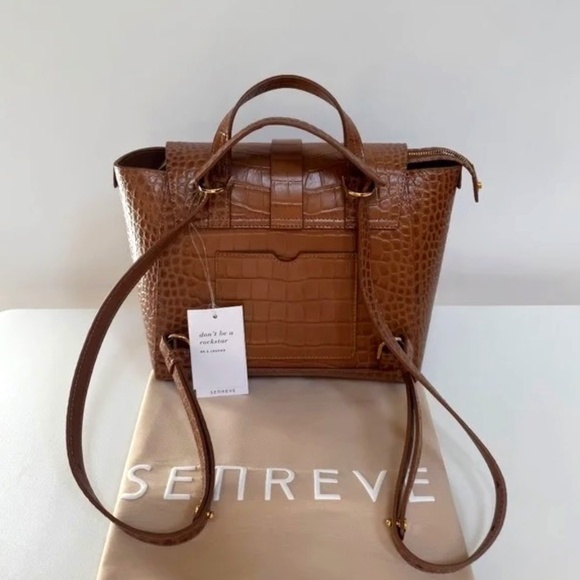 Senreve Midi Maestra Dragon / Chestnut / Gold Leather Top Handle Bag / Backpack - Picture 8 of 14